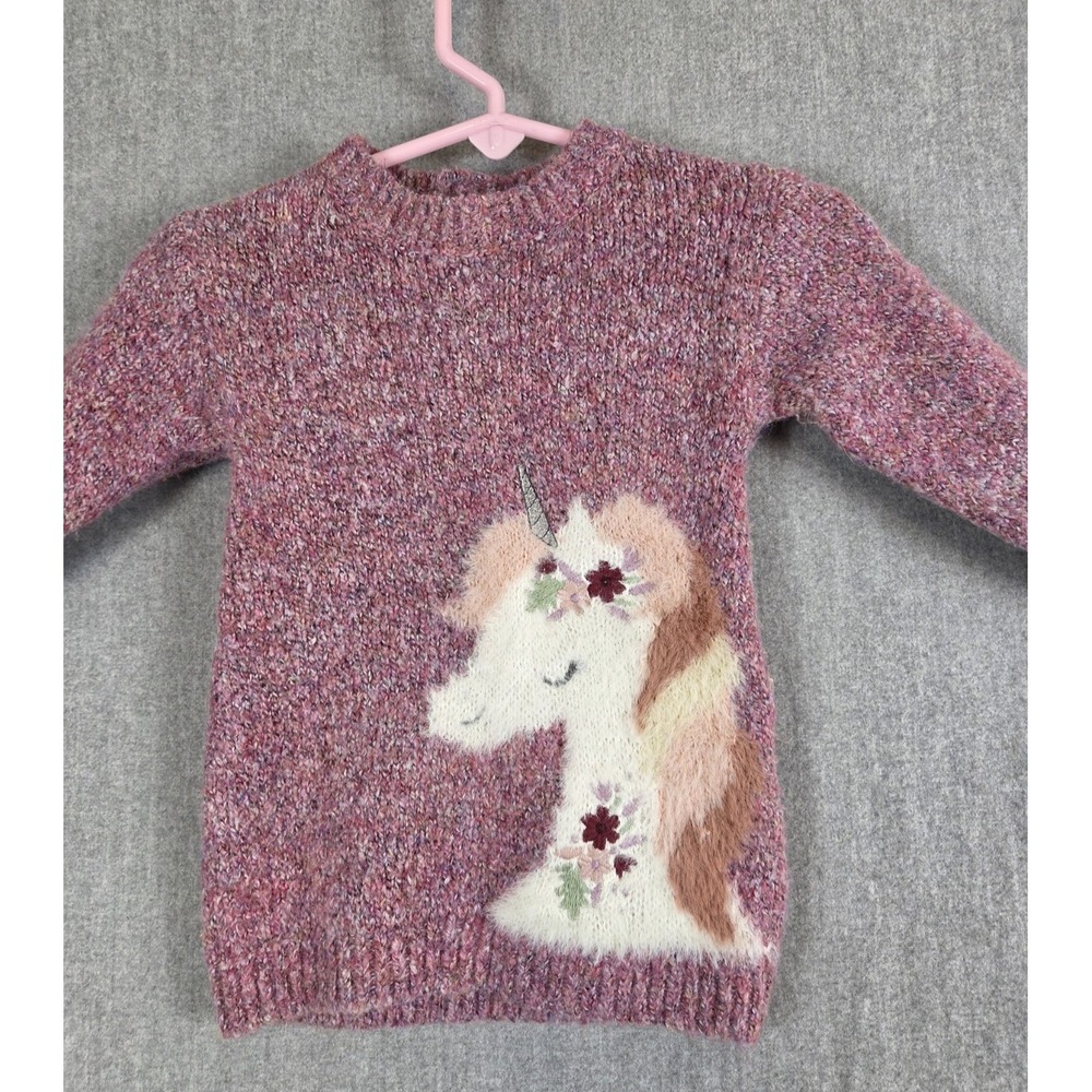 Primark Girls 0-3 Mos Sweater Pullover Pink Unicorn Fuzzy Princess Barbie Soft